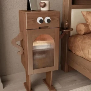 Solid wood bedside table creative robot