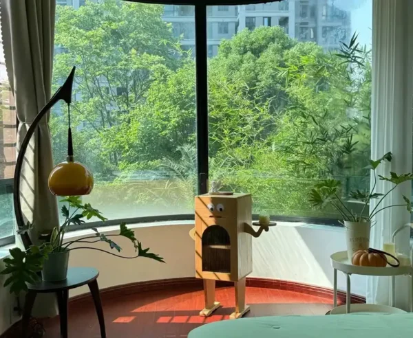 Solid wood bedside table creative robot - Image 9