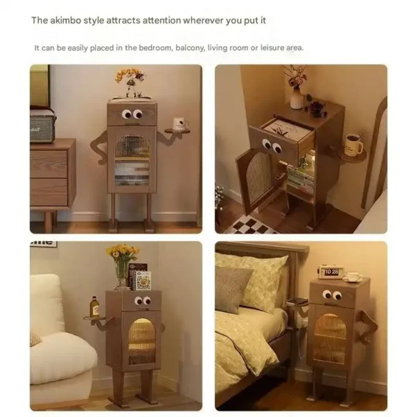 Solid wood bedside table creative robot - Image 5