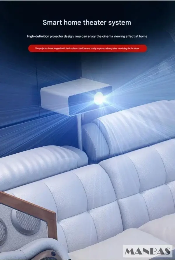 MANBAS Tech Smart Genuine Leather Bed | Multifunctional Ultimate Beds | Massage Tatami Bed with Projecter | Upholstered Cama - Image 4